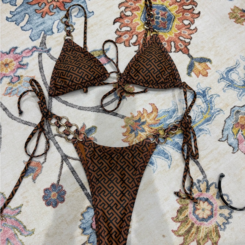 Brown Patterned Bikini Set - image 1